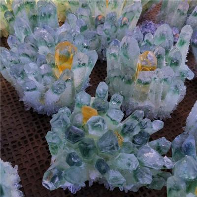 China Wholesale Natural Green Quartz Crystal Clusters from Europe Phantom Crystal Ghost Healing Green Garden for sale