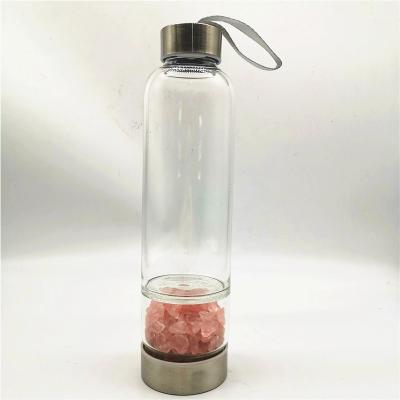 China Whosale Viable Natural Pink Quartz Crystal Glass Water Bottle Rose Gravel Stone Infused Gemstone With Quartz for sale