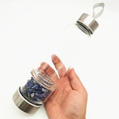 China Wholesale Bulk Gemstone Viable Crystal Infused Water Bottle Borosilicate Glass Healing for sale