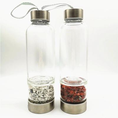 China Wholesale natural quartz viable Crystal Glass Bottle Infused Gravel tumbled quartz Crystal Water Sports Bottle Cup for sale