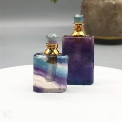 China Wholesale Natural Colored Fluorite Crystal Square Rainbow Perfume Bottles Essence Oil Bottles Pendant for sale