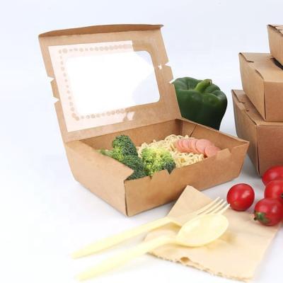 China Disposable Folding Take Out Disposable Kraft Paper Hamburger Box With Clear Window for sale