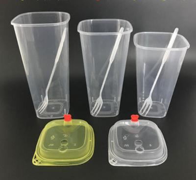 China Food Grade Injection Square Plastic Packaging Fruit Tea Clear PP Juice Drink Plastic Cup for sale