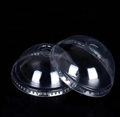 China Non Spill Clear Plastic High 90mm 93mm 95mm Dome 98mm PET Flat Lid For Disposable Plastic Cup for sale