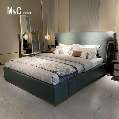 China (Other) Modern Leather Bed Upholstered Luxury Adjustable Double Bed Frame for sale