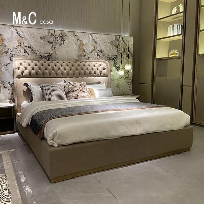 China (Other)Adjustable Luxury Upholstered Bed Frame Upholstered Twin Beds Modern Leather Double Bed for sale