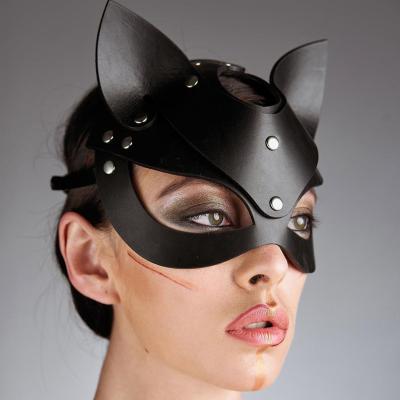 China Hot Selling Fun Black Leather Mask High Quality Eye Bondage Sex Flirt Toys for sale