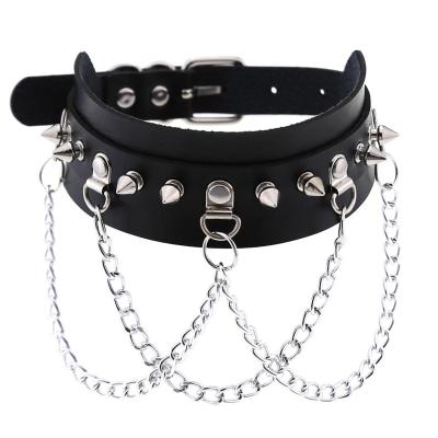 China Sexy PU Leather Accessories O Ring Spike Collar Choker Necklace Harajuku Cosplay Bodysuit High Quality Stylish Gothic Punk Rock Necklace for sale