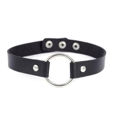 China High Quality Fashion Jewelry PU Choker Rock Necklace Black Gothic Punk Leather Women Rivets Round Choker Necklace for sale