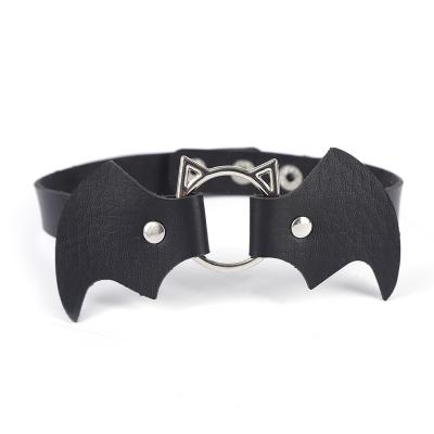 China High Quality Bat Vampire Cosplay Pu Leather Punk Halloween Neck Band Collar Band Gothic Sexy Chain for sale