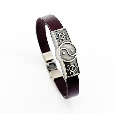 China Tai Chi Ying Yang Wristband Handcrafted Cuff Bracelets Bangle High Quality Europe Punk Charm Leather Bracelet for sale