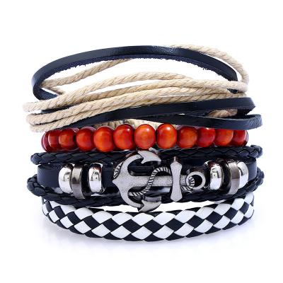 China High Quality Wholesale Men's Vintage Braided Leather Bracelet Set DIY Multilayer Adjustable Leather Bracelet for sale