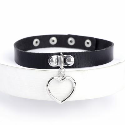 China Custom Made Sexy Gothic Punk Women's High Quality Summer PU Heart Choker Adjustable Leather Collar Soft Metal for sale