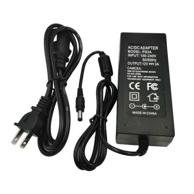 China CCTV Security System Supply 3000mA CCTV Security Camera Accessories AC DC 12V 3A Power Adapter for sale