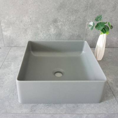 China Modern Single Bowl Gray Artificial Quartz Stone Bathroom Granite Rectangular Vessel Sink for sale