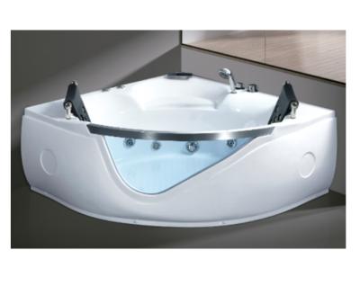 China Modern Adult Acrylic Wedge Massage Tub Hydraulic Jaccuzi Eco-friendly Material With Light Blue Tempered Glass for sale