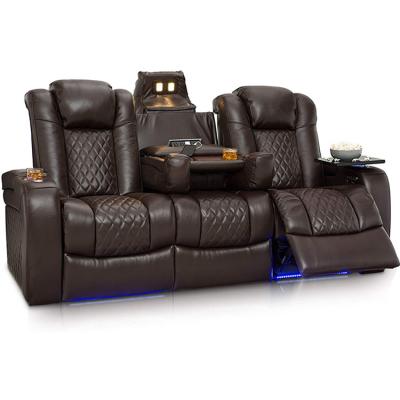 China Luxury Genuine Leather Furniture Sofa For Home Theater Best Home Theater Seat Recliner Stretch Leather Louis Donne 3 Seat Brown Real for sale