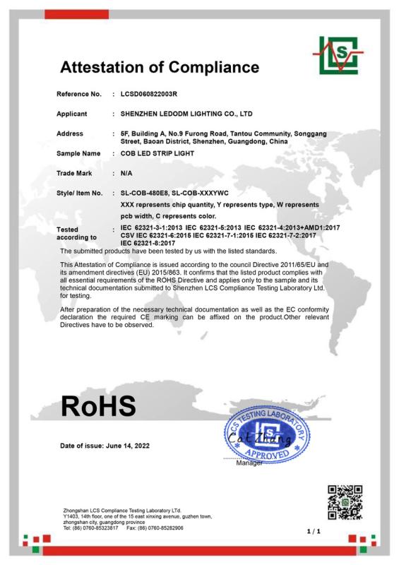 RoHS - Shenzhen Ledodm Lighting Co., Ltd.