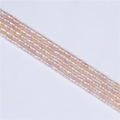 China Natural Freshwater Pink Color Shape Rice Pearl 3-4mm Freshwater Pearl Strands Jewelry Beads for sale