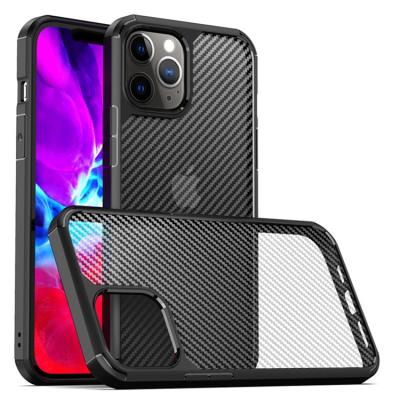 China TPU and PC 2 in 1 Hybrid Semi-Transparent Matte Back Cover Soft TPU Bumper Case Carbon Texture Pioneer Series Hybrid Case for iPhone 12 mini 5.4 for sale