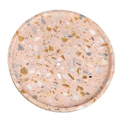 China Circle/ Squart Grey Marble Tray Bathroom Jewelry Cosmetic Makeup Serving Tray Rounded with Boarder Edge for sale