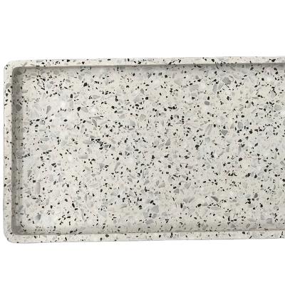 China Circle/ Squart Custom Rectangle Serving Tray Grey Metal Handle Terrazzo Tray for sale