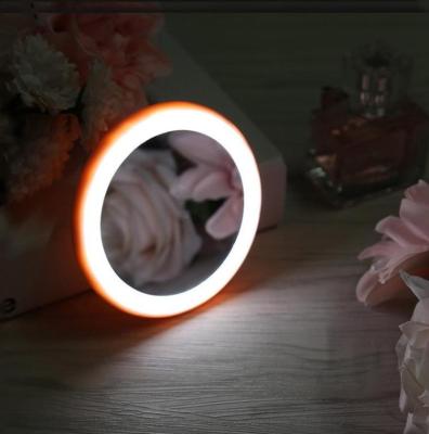 China ABS+Glass Portable Vanity Mini Pocket Round Makeup Handheld Led Makeup Mirror with USB Cable, Rechargeable for sale