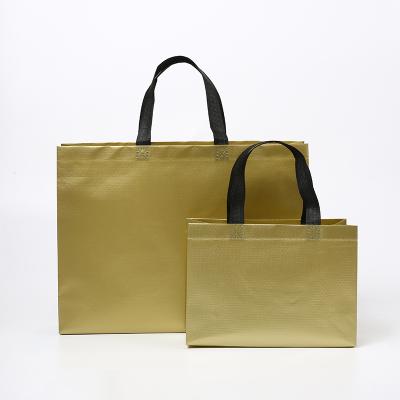 China Custom printing laminated gold non woven tote bag with logo Te koop