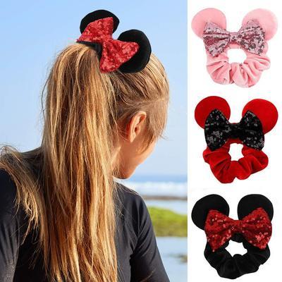 China Cute Comfortable Soft Waist Hair Scrunchies Women Velvet Hair Bow Glitter Mouse Ears Hair Bands Headband For Girl Headwear for sale