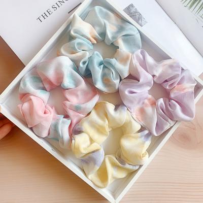 China Comfy Soft Bright Color Silk Scrunchie Set Women Elastic Hair Bands Tie To Dye Crisp Hair Ties for sale