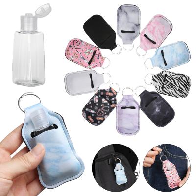 China Travel Modern Empty Bottle Holder Key Chain Sanitizer Hand 30ml Refillable Flip Reusable Bottles Containers With Key Chain Carrier for sale