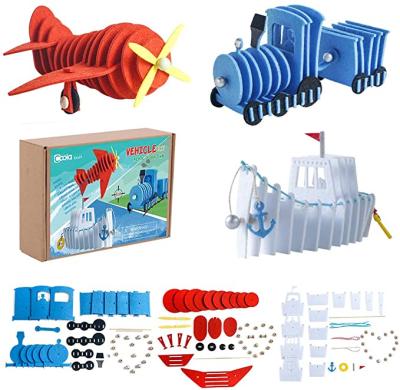 China Vehicle Craft Kit - Educational Toys for Kids Ages 3-6, DIY Felt Set, Including 3 Vehicle Flat Train and Boat SY907021 for sale