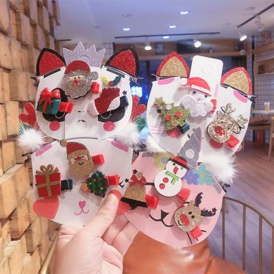 China 5Pcs/Pack Cute Cute Christmas Hair Clip Set Shiny Santa Claus Hairpin Baby Girl Headdress Christmas Party Decor Girl Hair Accessories for sale