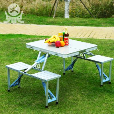 China Modern Simple Style Multi Purpose 4 Seat Folding Outdoor Table With Umbrella Hole for sale