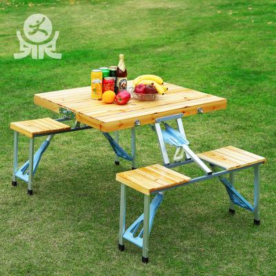 China Best Price Outdoor Garden Picnic Aluminum Table Frame Folding Wooden Dining Table And Chairs for sale