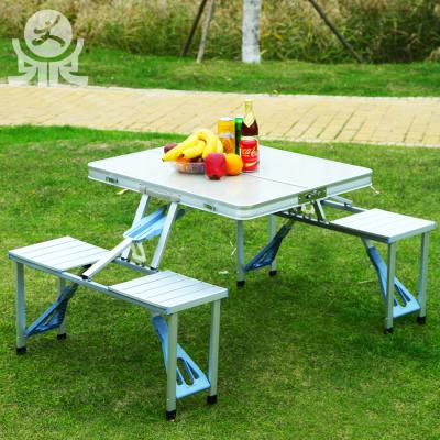 China Modern Easy Used Aluminum Frame Folding Connected Garden Picnic Table Chair For Outdoor for sale