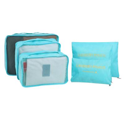 China Breathable Logo Customized Travel Luggage Storage Bag Set Of 3 Packing Cubes And 3 Laundry Bags For Travel for sale