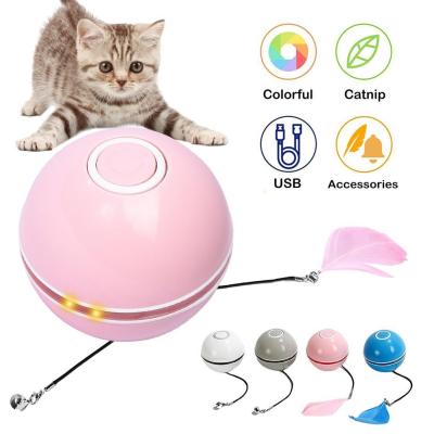 China Usb Viable Cat Ball Brinquedo Bola Gato Funny Automatic Rechargeable Juguetes Para Gatos Cat Toy Ball With Feathers interactive for sale