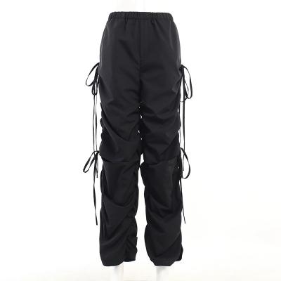 China Anti-wrinkle Quick Design Women Cargo Pants Casual Streetwear Loose Pants with Drawstrings Ripped Trousers for sale