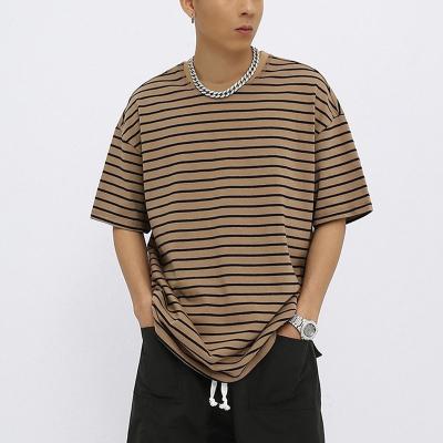 China Anti-wrinkle Factory Short Sleeve Tshirt 260GSM 100% Cotton Stripe For Men for sale