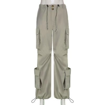 China Anti-wrinkle Large Pocket Stitching Overalls Casual Pants Loose Straight Pants Low Waist Woven Women's Clothing pant for sale