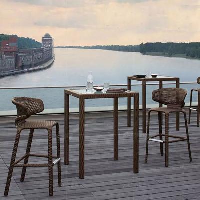 China Factory Modern Best Selling Bar Stool Outdoor Aluminum Rattan Patio Furniture Simple Design High Bar Chair Outdoor Table and Chairs for sale