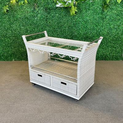 China Modern Classics Cart Wicker Rattan Frame Hotel Furniture Metal Cart Wheel Restaurant Garden Patio Dining Car for sale