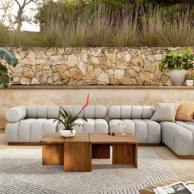 China Modern Luxury Outdoor Furniture L Natural Waterproof Patio Hotel Patio Set Garden Fabric Sofa Set Base Shape Teak Outdoor Sofa for sale