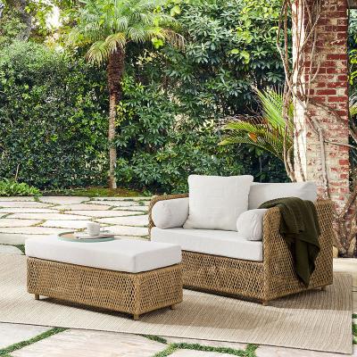 China Modern simple rattan patio furniture garden chair sofa rattan outdoor furniture aluminum frame luxury lounge chair with stool for sale