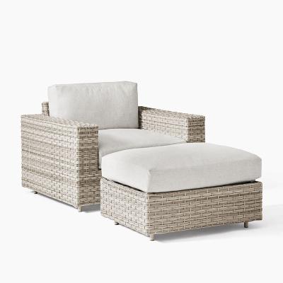 China Modern Patio Rattan Garden Set Outdoor Home Furniture Living Room Wicker Simple Villa Sofa Aluminum Lounge Chair With Stool Set for sale