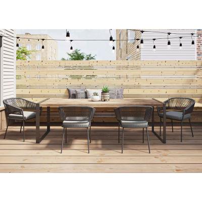 China Rectangle Furniture Rope Leisure Dining Set Table Set Hotel Outdoor Modern Metal Wood Aluminum Outdoor Patio Modern Outdoor Dining Set for sale