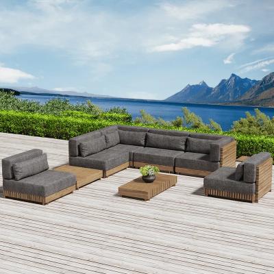 China Modern luxury teak wood L shape section sofa set outdoor patio garden set hotel backyard solid wood teak sofa for sale