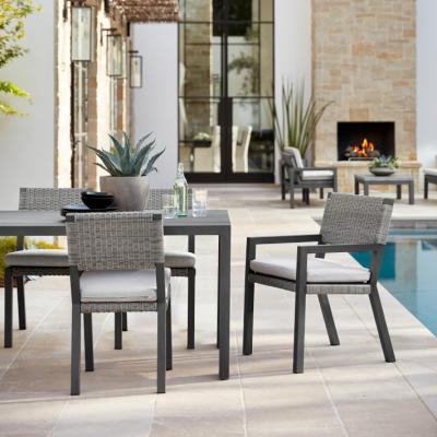 China Villia Pool Furniture Modern Aluminum Outdoor Patio Woven Wicker Garden Set Black Aluminum Outdoor Dining Table And Chair for sale