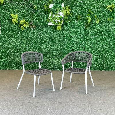 China New Design Modern Rope Weaving Dining Side Chair Aluminum Hotel Armchair Frame Rattan Outdoor Garden Chairs for sale